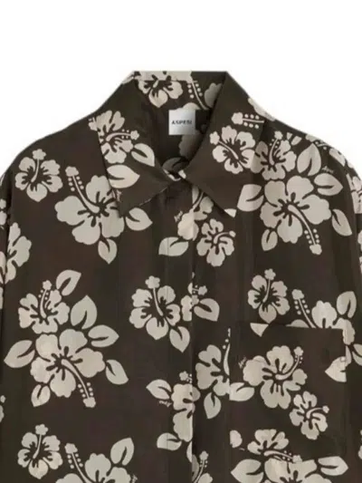 Aspesi Camicia In Seta Habotai Con Stampa Hibiscus - Militare In Multi