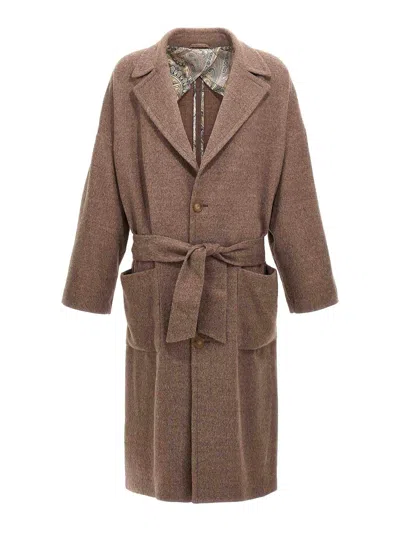 Etro Single-breasted Wool Coat In Neutral