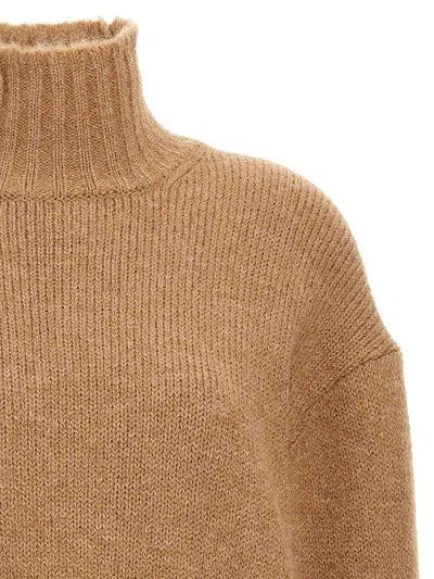 Jil Sander Alpaca Blend Turtleneck Sweater With High Neck And Long Cuffed Sleeves In Brown