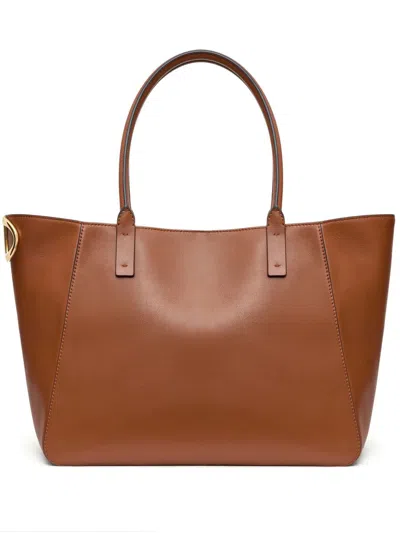 Valentino Vlogo Side Shopping Tote Bag In Nappa Calfskin Leather In Brown