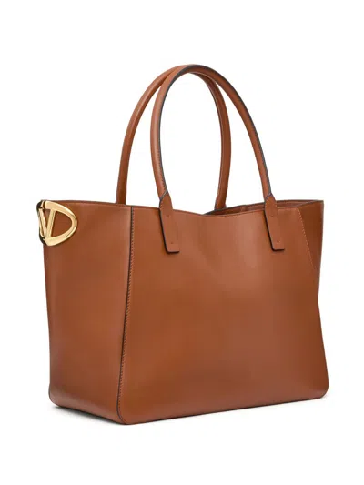 Valentino Vlogo Side Shopping Tote Bag In Nappa Calfskin Leather In Brown