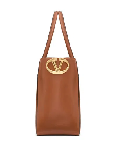 Valentino Vlogo Side Shopping Tote Bag In Nappa Calfskin Leather In Brown