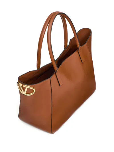 Valentino Vlogo Side Shopping Tote Bag In Nappa Calfskin Leather In Brown