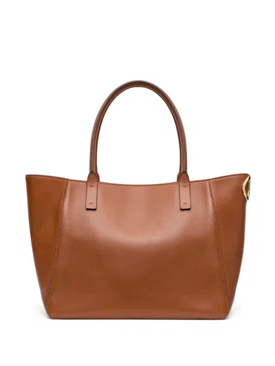 Valentino Vlogo Side Shopping Tote Bag In Nappa Calfskin Leather In Brown