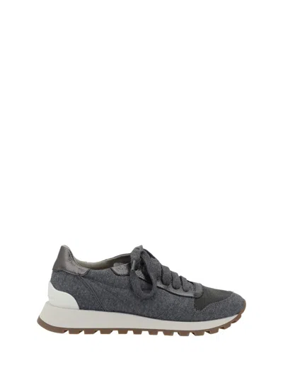 Brunello Cucinelli Dark Grey Leather Sneakers In Gray