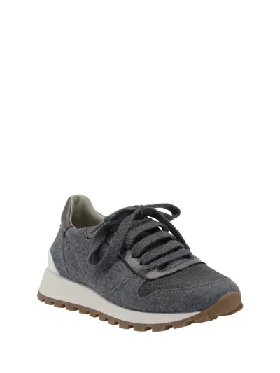 Brunello Cucinelli Dark Grey Leather Sneakers In Gray