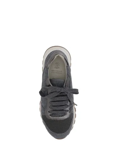 Brunello Cucinelli Dark Grey Leather Sneakers In Gray