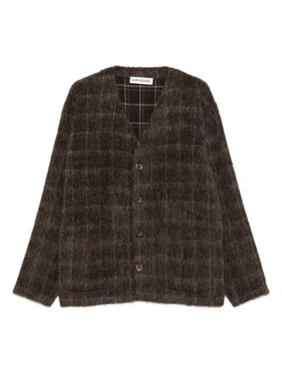 Our Legacy Embroidered Wool Blend V-neck Cardigan With Front Pockets In Brown