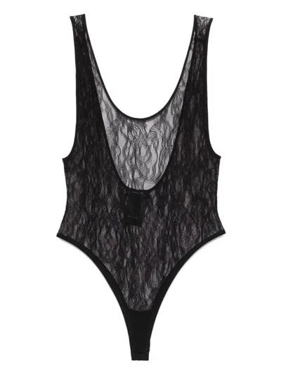Wardrobe.nyc Lace Tank Bodysuit In Black