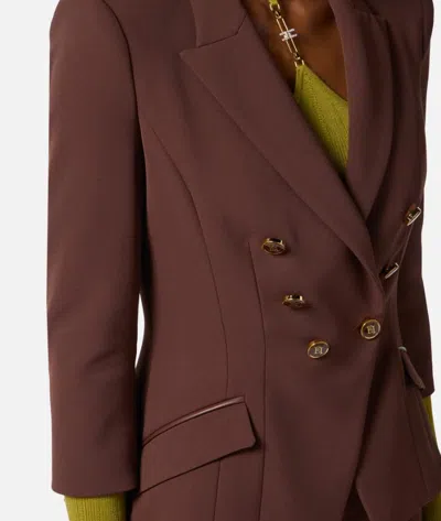 Elisabetta Franchi Tailored Double-breasted Blazer With Gold Accents In Brown