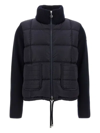 Moncler Down-wool Panelled Cardigan In Blue