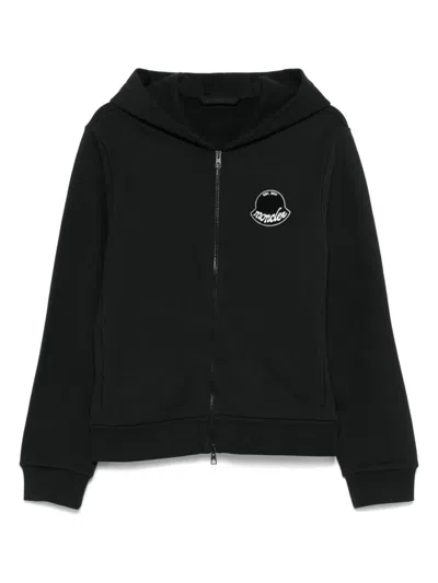Moncler Hooded Long Sleeve Ribbed Cuffs Cardigan In Black