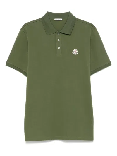 Moncler Embroidered Logo Cotton Piquet Polo Shirt In Green