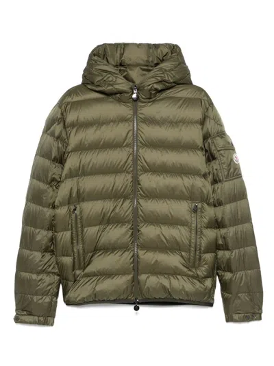 Moncler Down Jacket With Quilted Design And Hood In Green