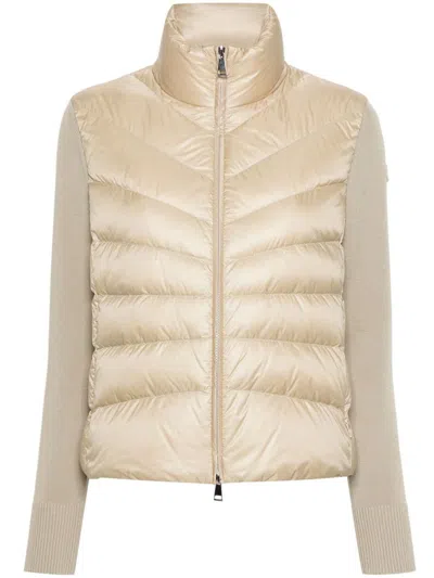 Moncler Down-paneled Virgin Wool Cardigan In Neutral