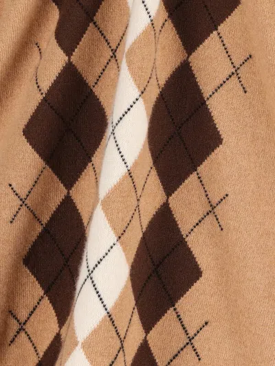 Miu Miu Argyle Pattern Cashmere Polo Pullover In Brown