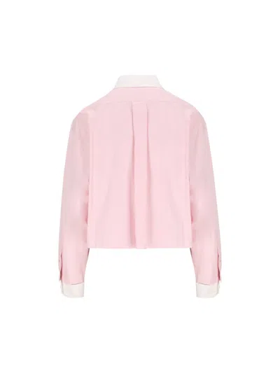 Miu Miu Logo-embroidered Frayed-hem Shirt In Pink
