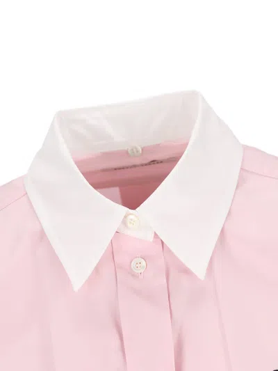 Miu Miu Logo-embroidered Frayed-hem Shirt In Pink