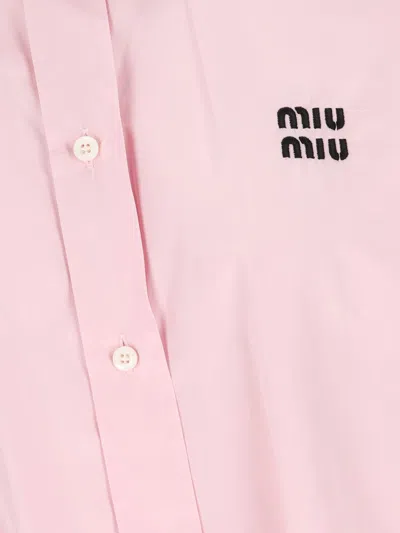 Miu Miu Logo-embroidered Frayed-hem Shirt In Pink