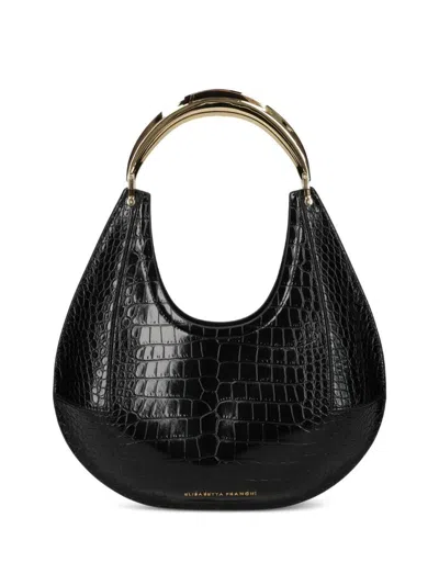 Elisabetta Franchi Crescent-shaped Black Crocodile-embossed Shoulder Bag In Black