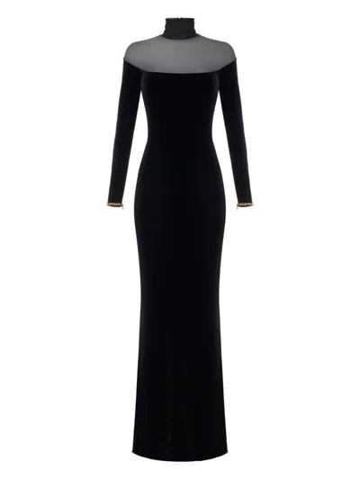 Elisabetta Franchi Red Carpet Dress In Velvet And Jersey Fabrics In Black