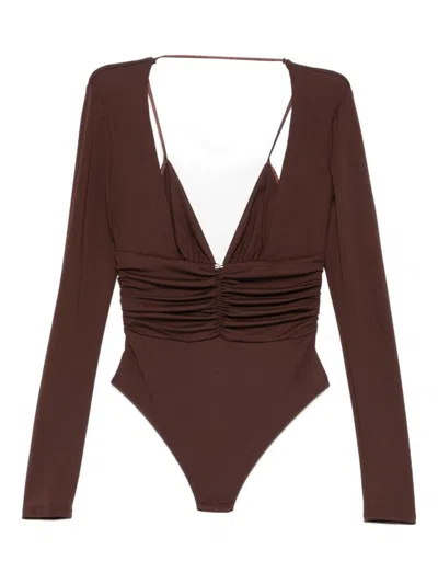 Elisabetta Franchi Long-sleeved Ruched Bodie In Burgundy