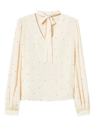 Twinset Embellished Tie-neck Blouse In Neutral