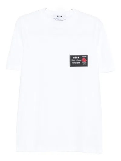 Msgm Cotton T-shirt With Front Printed Logo In White