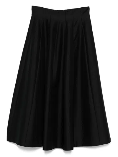 Alberta Ferretti Flared Black Midi Skirt In Virgin Wool In Black