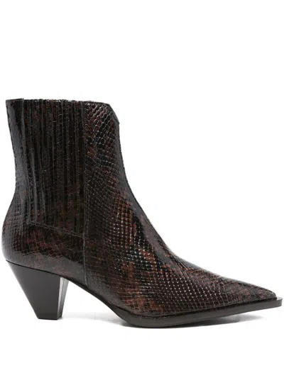 Guglielmo Rotta 60mm Snake-print Pointed-toe Boots In Brown