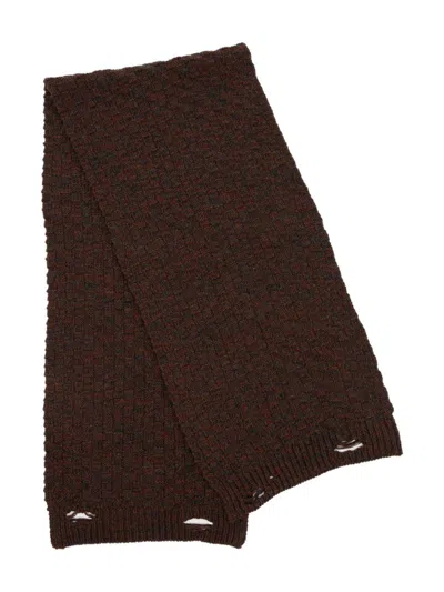Mm6 Maison Margiela Mm6 By Maison Margiela Textured Ribbed Knit Scarf With Open-hole Detail In Brown
