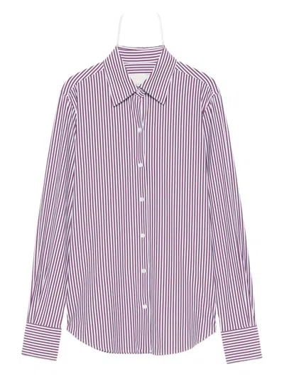 Xacus Vertical Striped Red And White Button-down Shirt In Purple