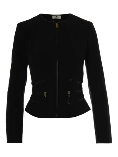 Elisabetta Franchi Fitted Crepe Jacket With Structured Seams In Black