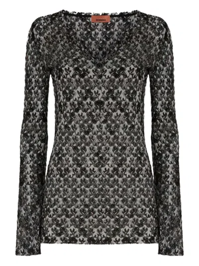 Missoni Slim Fit V-neck Sweater In Lace In Black
