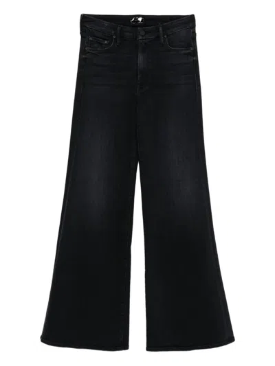 Mother Wide Black Jeans In Soft Cotton-modal Blend In Black