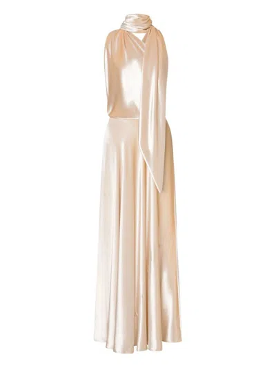 Alberta Ferretti Glossy Velvet One-shoulder Dress With Extra Fabric In Neutral