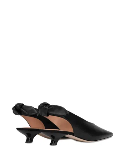 Alberta Ferretti Pointed Leather Slingback With Bow Detail In Black