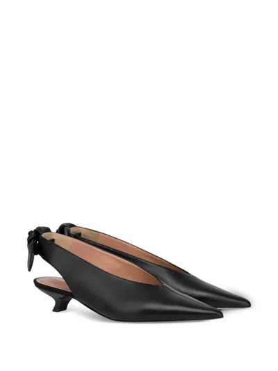 Alberta Ferretti Pointed Leather Slingback With Bow Detail In Black