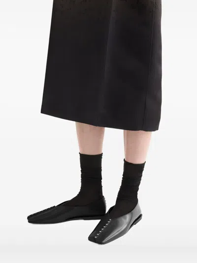 Jil Sander Pointed Toe Leather Ballerina Flats With Studs In Black