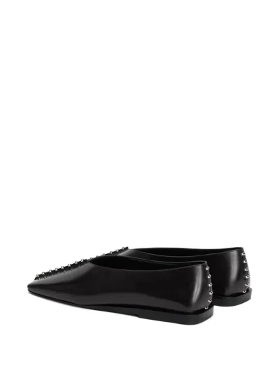 Jil Sander Pointed Toe Leather Ballerina Flats With Studs In Black