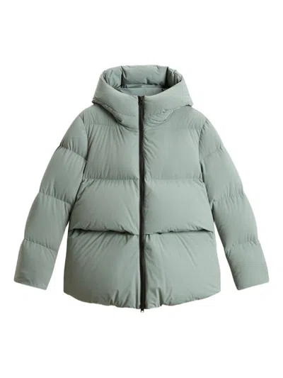 Woolrich Quilted Hooded Long Sleeve Jacket In Green