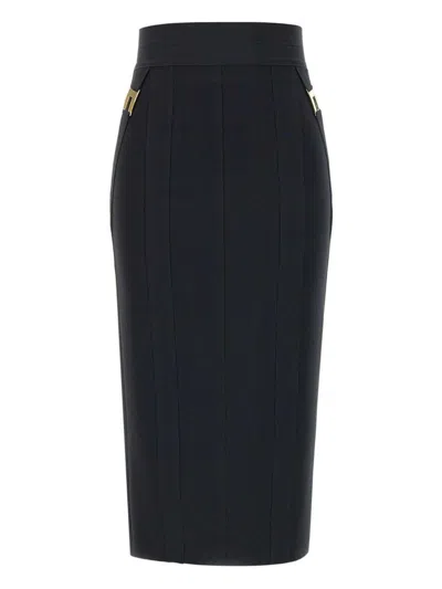 Elisabetta Franchi Skirt In Bi-elastic Fabric With Jewel Logo In Black