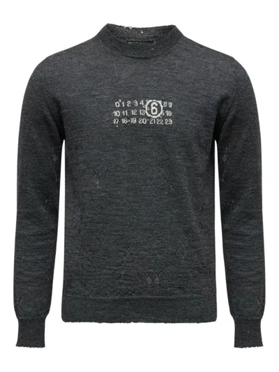 Mm6 Maison Margiela Distressed Dark Grey Knit Sweater In Gray