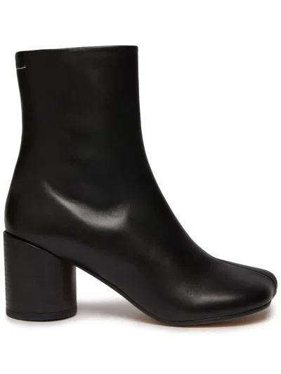 Mm6 Maison Margiela Round Toe Leather Ankle Boots With Seam Detailing In Black