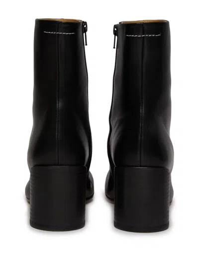 Mm6 Maison Margiela Round Toe Leather Ankle Boots With Seam Detailing In Black