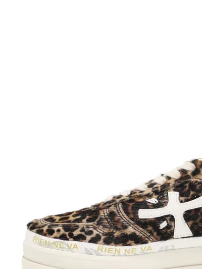 Premiata Leopard Print Lace Up Sneakers In Multi