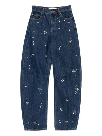 Self-portrait Self Portrait Blue Embellished Barrel Leg Jeans In Blue