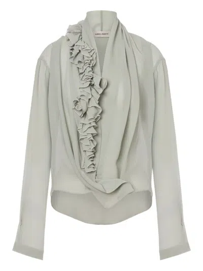 Alberta Ferretti Draped Sheer Fabric Ruffled Long Sleeves In Green