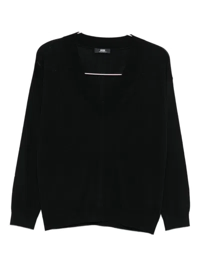 Alpha Studio Black V-neck Sweater In Silk-cashmere Blend In Black