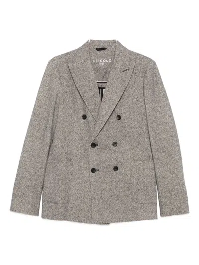 Circolo 1901 Double-breasted Herringbone Jacket With Tailored Fit In Gray